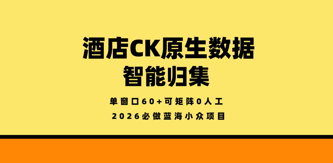 酒店CK原生数据智能归集，单窗口60+可矩阵0人工，2026必做蓝海小众项目【揭秘】-hl998