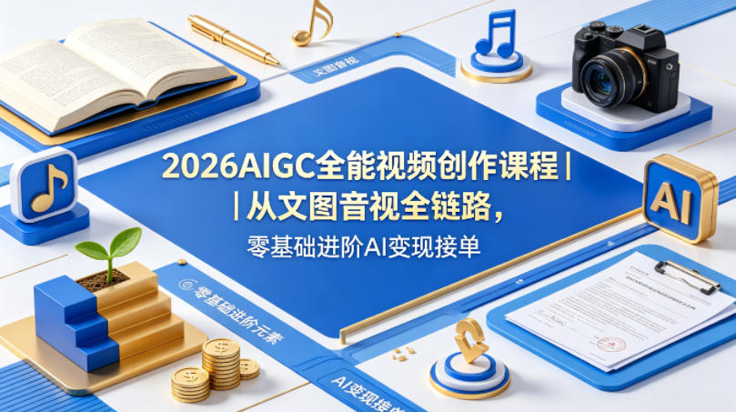 2026AIGC全能视频创作课程｜从文图音视全链路，零基础进阶AI变现接单-hl998