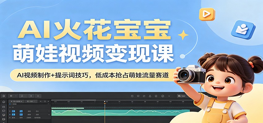 AI火花宝宝萌娃视频变现课：AI视频制作+提示词技巧，低成本抢占萌娃流量赛道-hl998