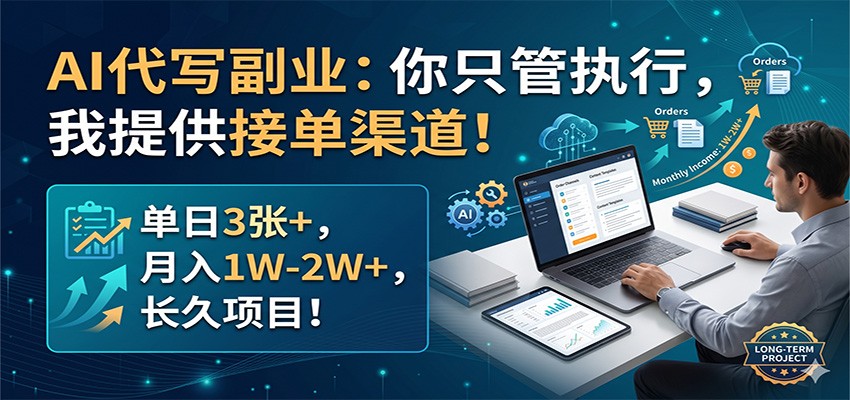 AI代写副业：你只管执行，我提供接单渠道！单日3张+，月入1W-2W+，长久项目-hl998