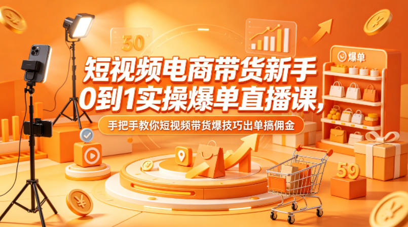 短视频电商带货新手0到1实操爆单直播课，手把手教你短视频带货爆技巧出单搞佣金-hl998