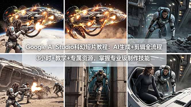 Google AI Studio科幻短片教程：AI生成+剪辑全流程，3小时+教学+专属资源，掌握专业级制作技能-hl998