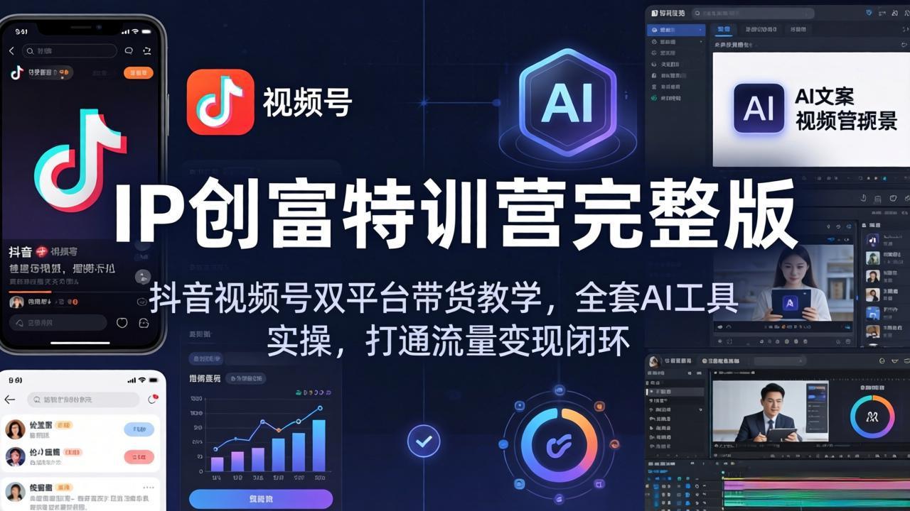 IP创富特训营完整版：抖音视频号双平台带货教学，全套AI工具实操，打通流量变现闭环-hl998