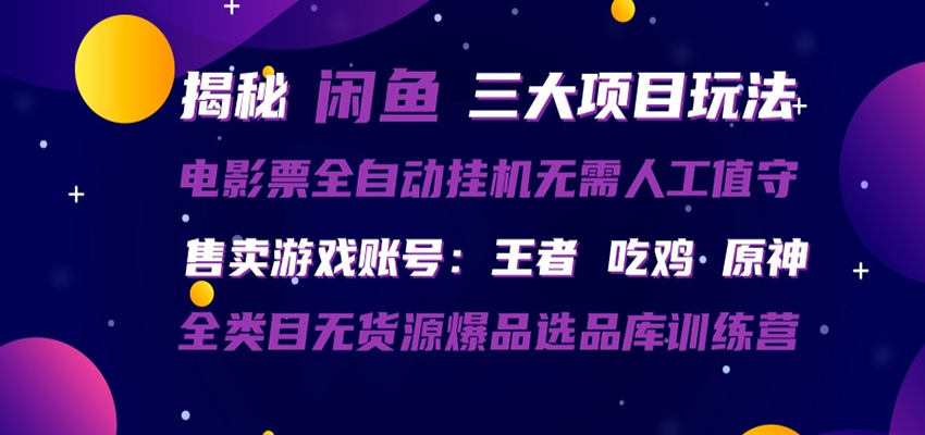 闲鱼三种玩法 全自动电影票 售卖游戏账号 爆品选品库训练营-hl998