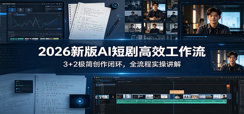 2026新版AI短剧高效工作流：3+2极简创作闭环，全流程实操讲解-hl998
