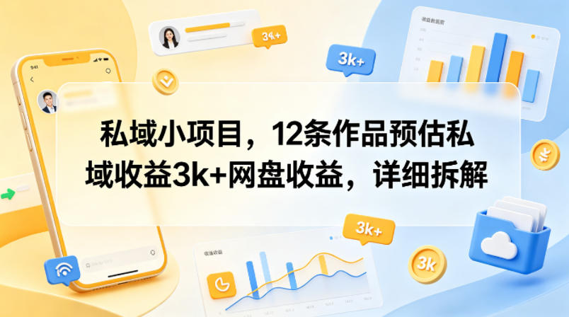 私域小项目，12条作品预估私域收益3k+网盘收益，详细拆解-hl998