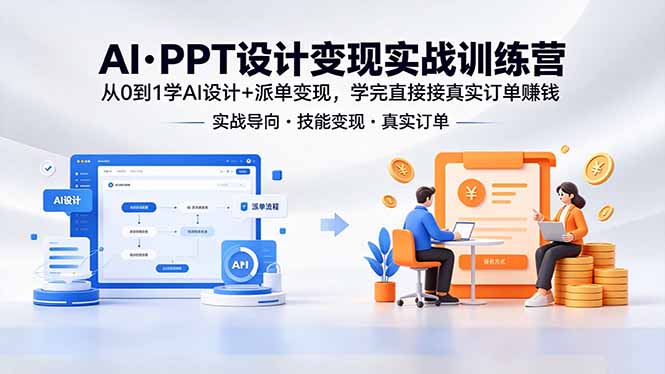 AI·PPT设计变现实战训练营，从0到1学AI设计+派单变现，学完直接接真实订单赚钱-hl998