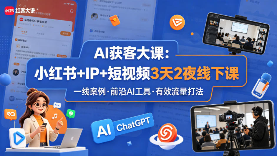 AI获客大课小红书+IP+短视频3天2夜线下课，用最真实的一线案例，最前沿的AI工具，最有效的流量打法-hl998
