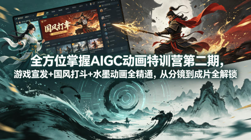 全方位掌握AIGC动画特训营第二期，游戏宣发+国风打斗+水墨动画全精通，从分镜到成片全解锁-hl998