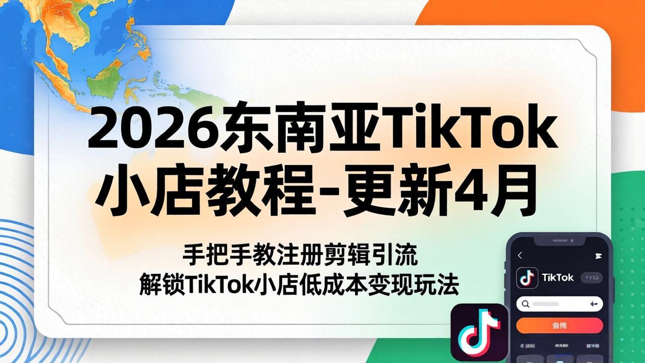 2026东南亚TikTok小店教程-更新4月，手把手教注册剪辑引流，解锁TikTok小店低成本变现玩法-hl998