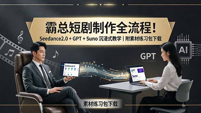霸总短剧制作全流程！Seedance2.0 + GPT + Suno 沉浸式教学｜附素材练习包下载-hl998