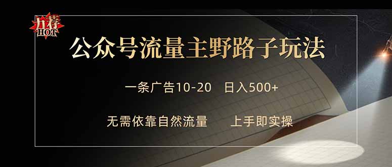 公众号流量主野路子玩法 单条广告10-20元 日入500+-hl998