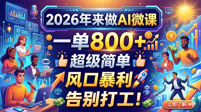 2026年来做AI微课，一单800+，超级简单，风口暴利，告别打工！-hl998