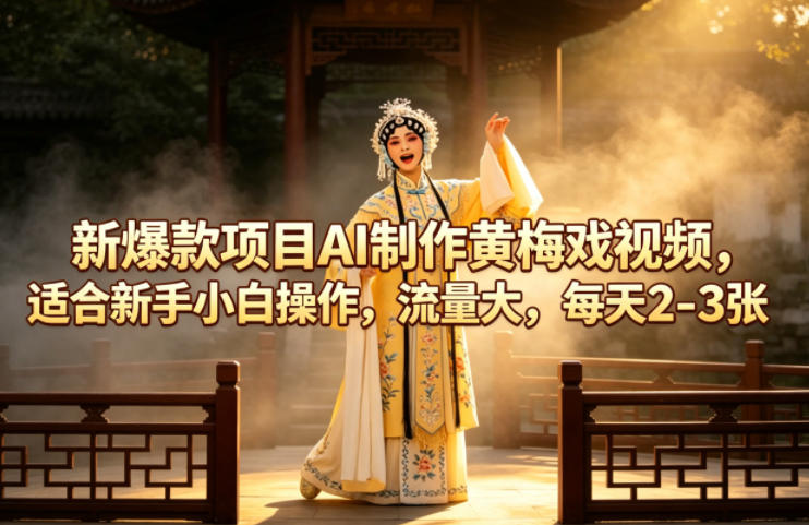 新爆款项目AI制作黄梅戏视频，适合新手小白操作，流量大，每天2-3张-hl998