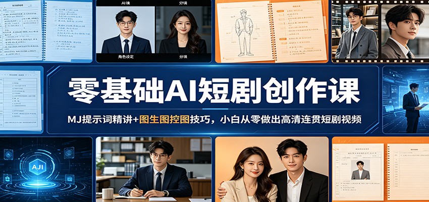 零基础AI短剧创作课：MJ提示词精讲+图生图控图技巧，小白从零做出高清连贯短剧视频-hl998