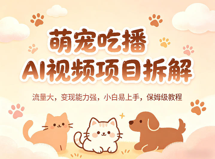萌宠吃播AI视频项目拆解，流量大，变现能力强，小白易上手，保姆级教程-hl998