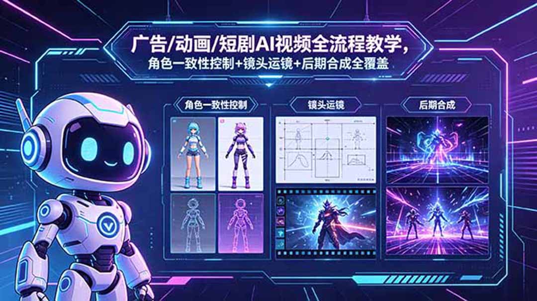 广告/动画/短剧AI视频全流程教学，角色一致性控制+镜头运镜+后期合成全覆盖-hl998