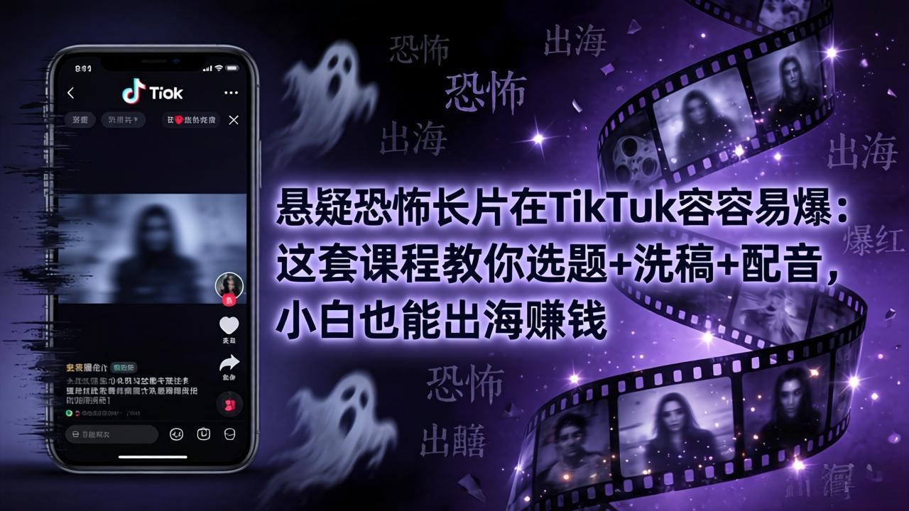 悬疑恐怖长片在TikTok最容易爆：这套课程教你选题+洗稿+配音，小白也能出海赚钱-hl998