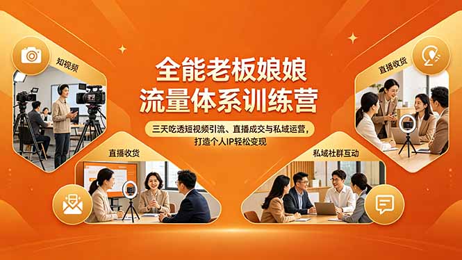 全能老板娘流量体系训练营，三天吃透短视频引流、直播成交与私域运营，打造个人IP轻松变现-hl998