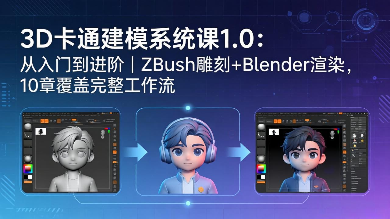 3D卡通建模系统课1.0：从入门到进阶｜ZBrush雕刻+Blender渲染，10章覆盖完整工作流-hl998