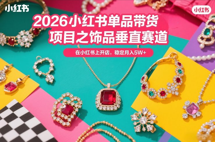2026小红书单品带货项目之饰品垂直赛道，潮在小红书上开店，稳定月入5W+(更新0401)-hl998
