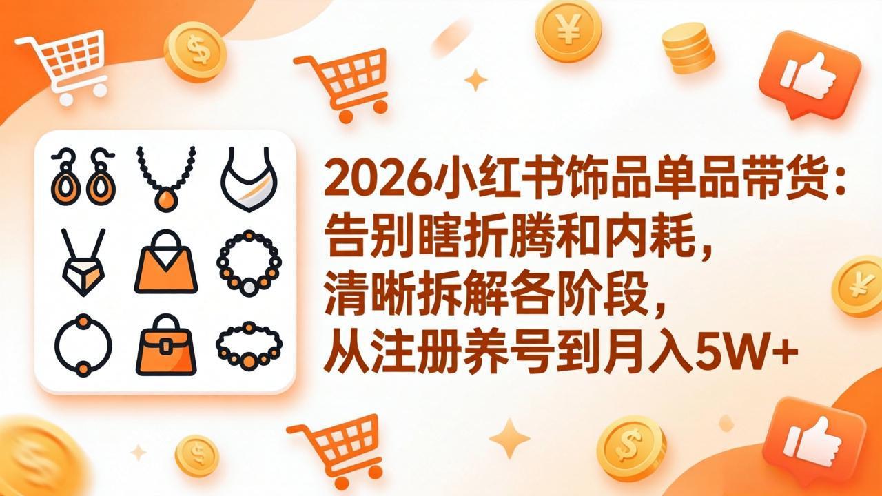 2026小红书饰品单品带货：告别瞎折腾和内耗，清晰拆解各阶段，从注册养号到月入5W+-hl998