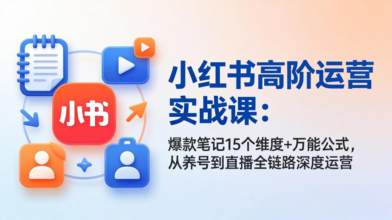 小红书高阶运营实战课：爆款笔记15个维度+万能公式，从养号到直播全链路深度运营-hl998