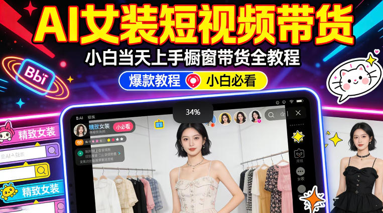 AI女装短视频橱窗带货：小白零门槛当天上手，高佣金爆款轻松賺！-hl998