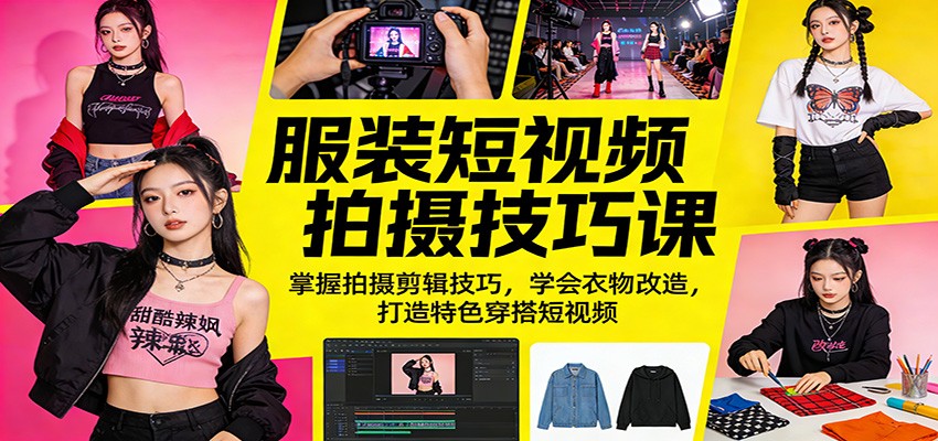 服装短视频拍摄技巧课：掌握拍摄剪辑技巧，学会衣物改造，打造特色穿搭短视频-hl998