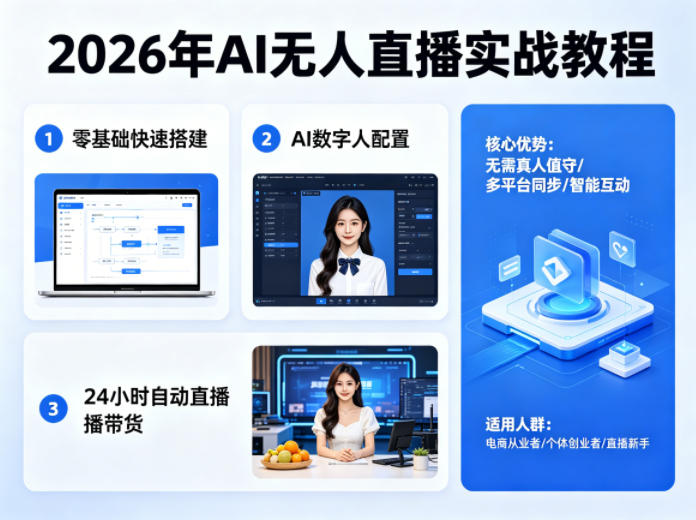 2026年AI无人直播实战教程，零基础也能快速搭建AI数字人无人直播间，实现24小时自动直播带货-hl998