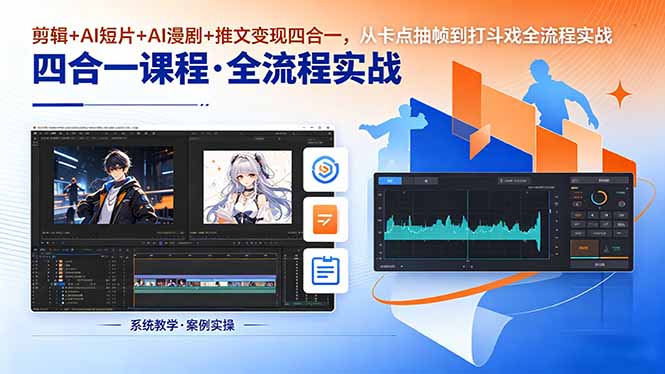剪辑+AI短片+AI漫剧+推文变现四合一，从卡点抽帧到打斗戏全流程实战-hl998