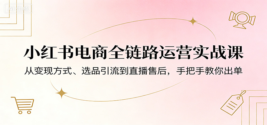 小红书电商全链路运营实战课：从变现方式、选品引流到直播售后，手把手教你出单-hl998