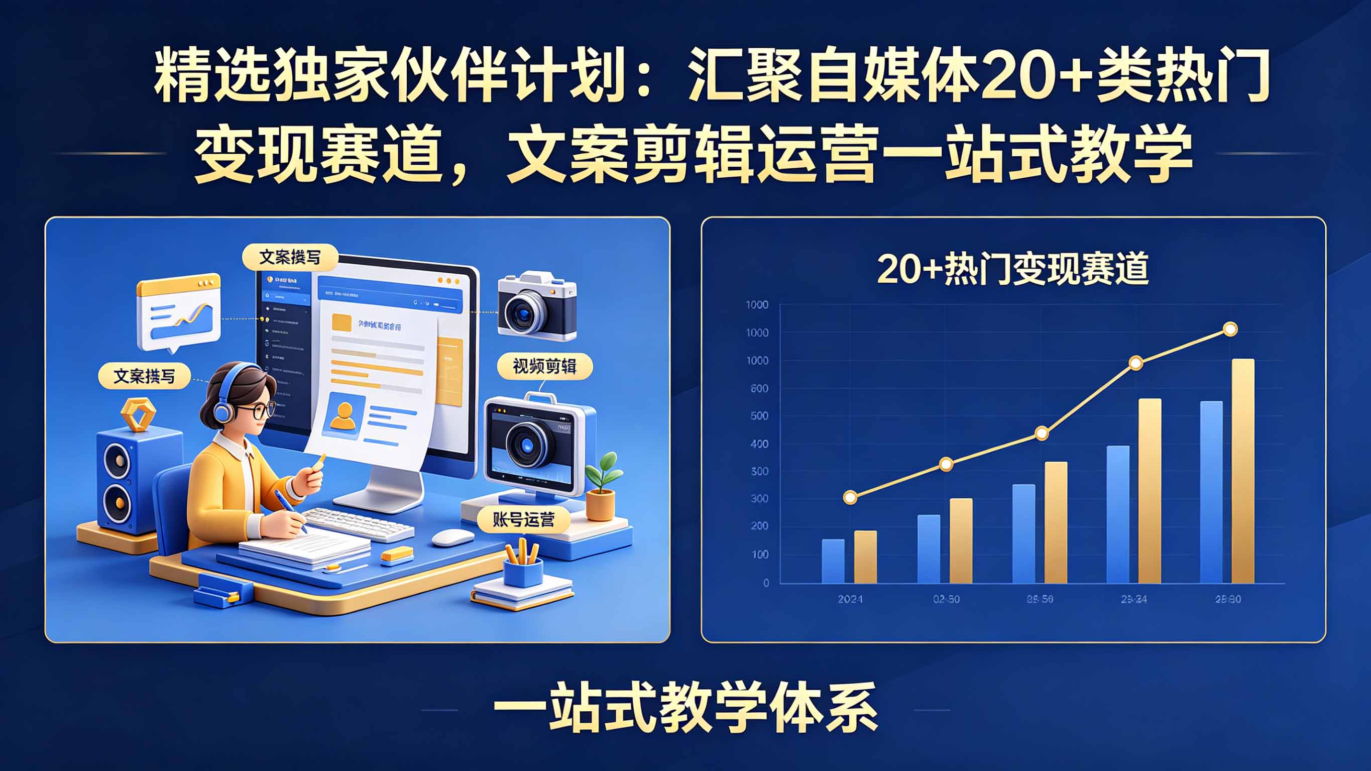 精选独家伙伴计划：汇聚自媒体20+类热门变现赛道，文案剪辑运营一站式教学-hl998