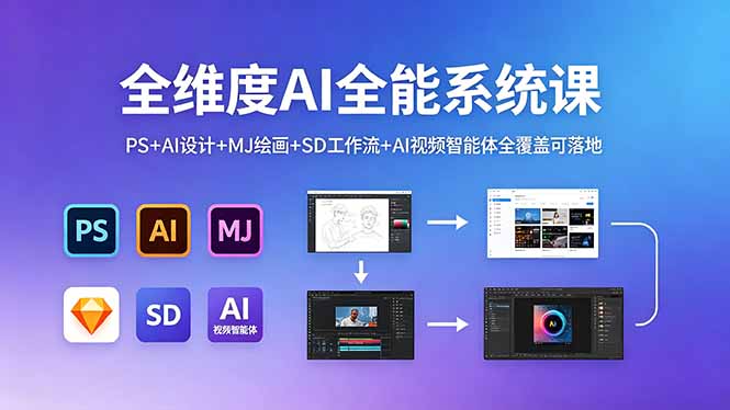 全维度AI全能系统课，PS+AI设计+MJ绘画+SD工作流+AI视频智能体全覆盖可落地-hl998