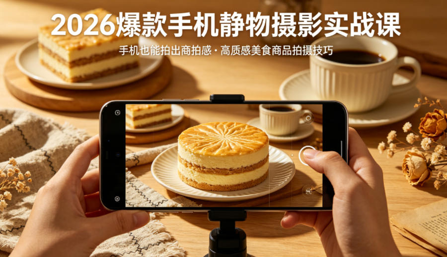 2026爆款手机静物摄影实战课，手机也能拍出商拍感，学会拍出高质感美食商品-hl998