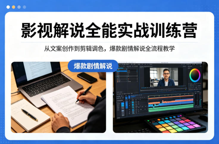 影视解说全能实战训练营：从文案创作到剪辑调色，爆款剧情解说全流程教学-hl998