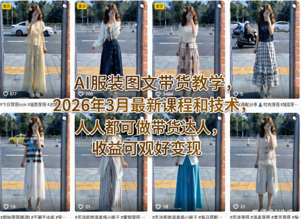 AI服装图文带货教学，2026年3月最新课程和技术，人人都可做带货达人，收益可观好变现-hl998