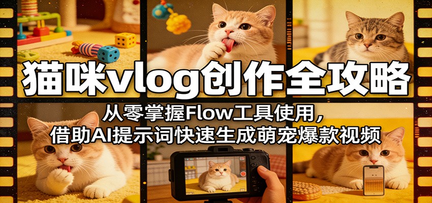 猫咪vlog创作全攻略：从零掌握Flow工具使用，借助AI提示词快速生成萌宠爆款视频-hl998