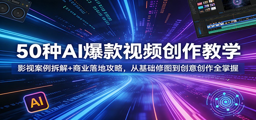 50种AI爆款视频创作教学：影视案例拆解+商业落地攻略，从基础修图到创意创作全掌握-hl998