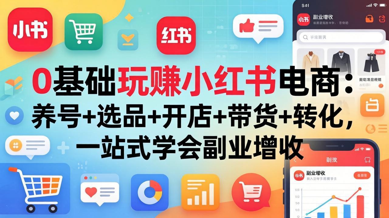 0基础玩赚小红书电商：养号+选品+开店+带货+转化，一站式学会副业增收-hl998