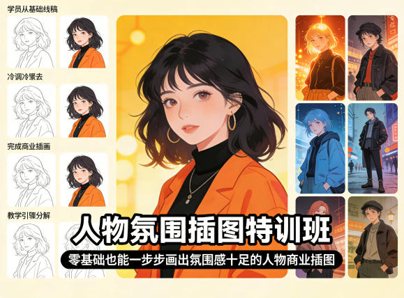 人物氛围插图特训班，零基础也能一步步画出氛围感十足的人物商业插图-hl998