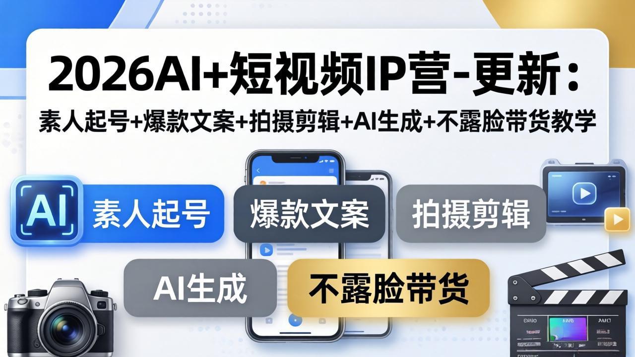 2026AI+短视频IP营-更新：素人起号+爆款文案+拍摄剪辑+AI生成+不露脸带货教学-hl998
