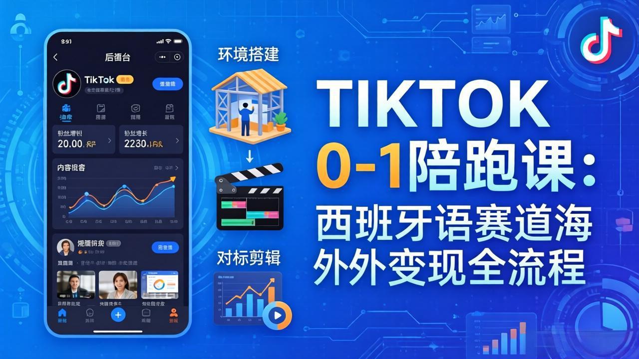 TIKTOK 0-1 陪跑课：从环境搭建到刷对标剪辑，西班牙语赛道海外变现全流程-hl998