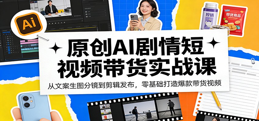 原创AI剧情短视频带货实战课：从文案生图分镜到剪辑发布，零基础打造爆款带货视频-hl998