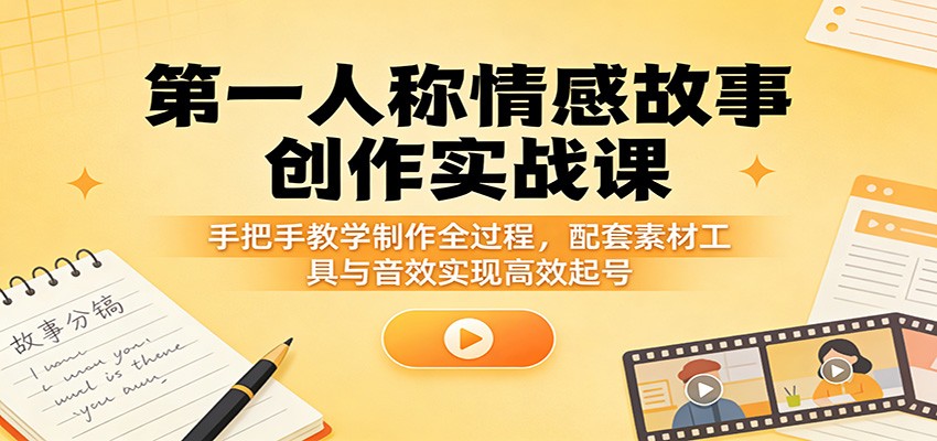 第一人称情感故事创作实战课：手把手教学制作全过程，配套素材工具与音效实现高效起号-hl998