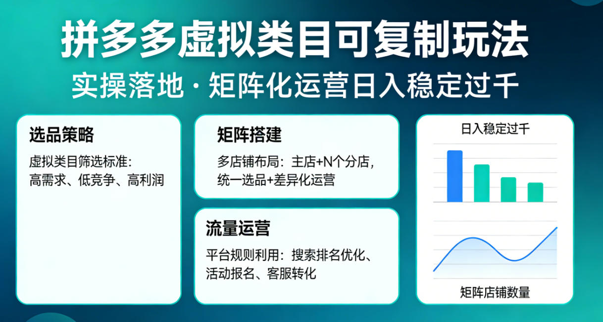 拼多多虚拟类目可复制玩法，实操落地，矩阵化日入稳定过千【揭秘】-hl998