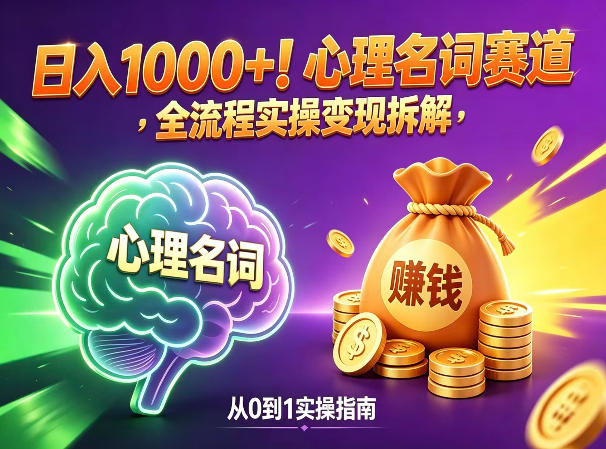 心理名词赛道，新手小白也能做，全流程项目拆解，单日变现1k+-hl998