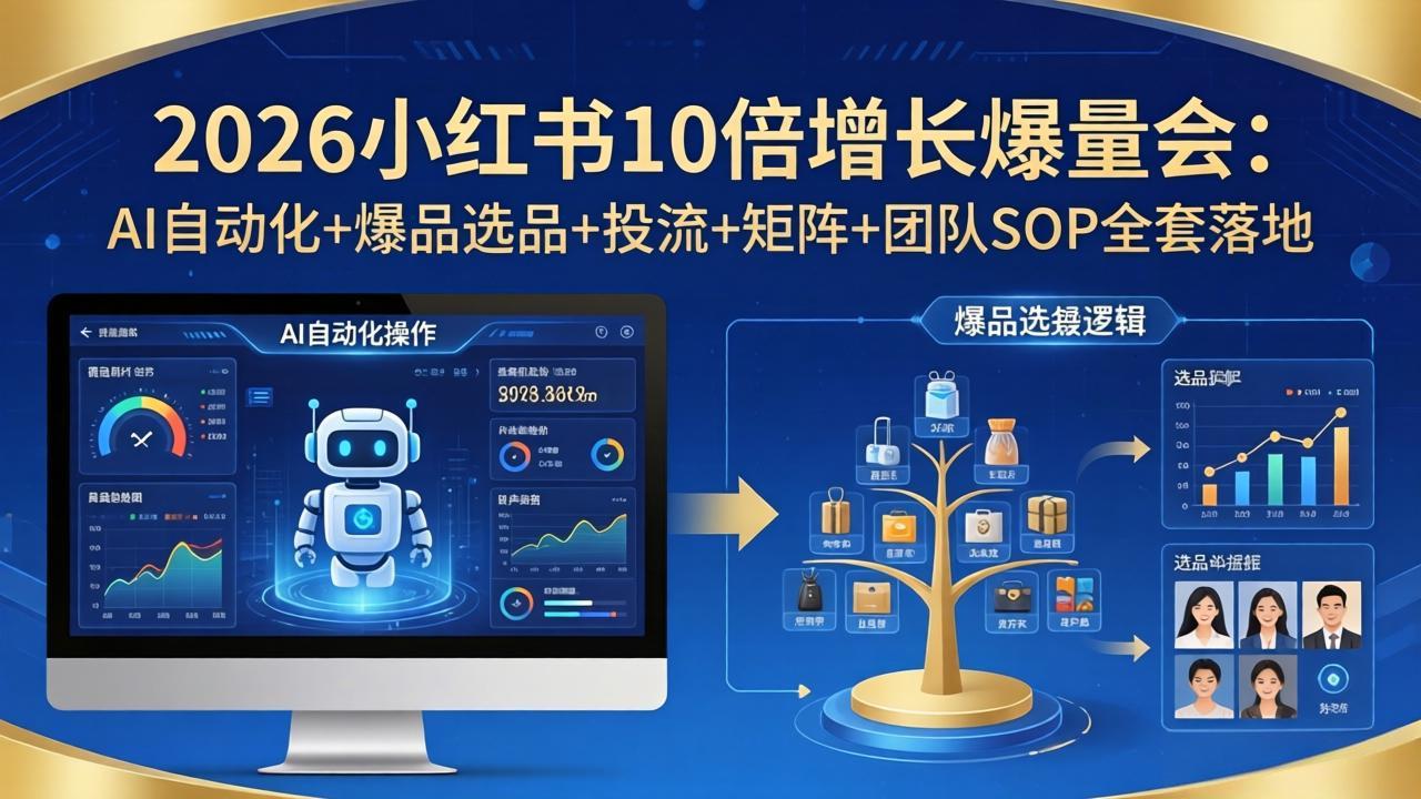 2026小红书10倍增长爆量会：AI自动化+爆品选品+投流+矩阵+团队SOP全套落地-hl998