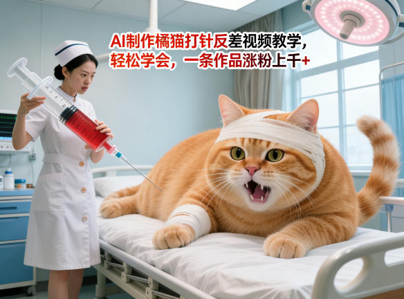 AI制作橘猫打针反差视频教学，轻松学会，一条作品涨粉上千+-hl998