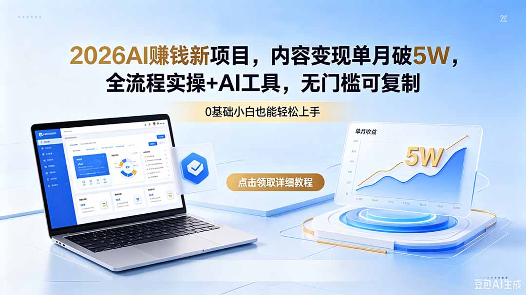 2026AI赚钱新项目，内容变现单月破5W，全流程实操+AI工具，无门槛可复制-hl998